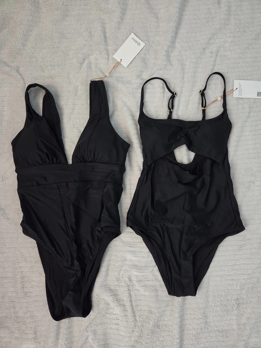 2 Quince Black One-Piece Swimsuit Set — Solid Black Duo Bundle Small